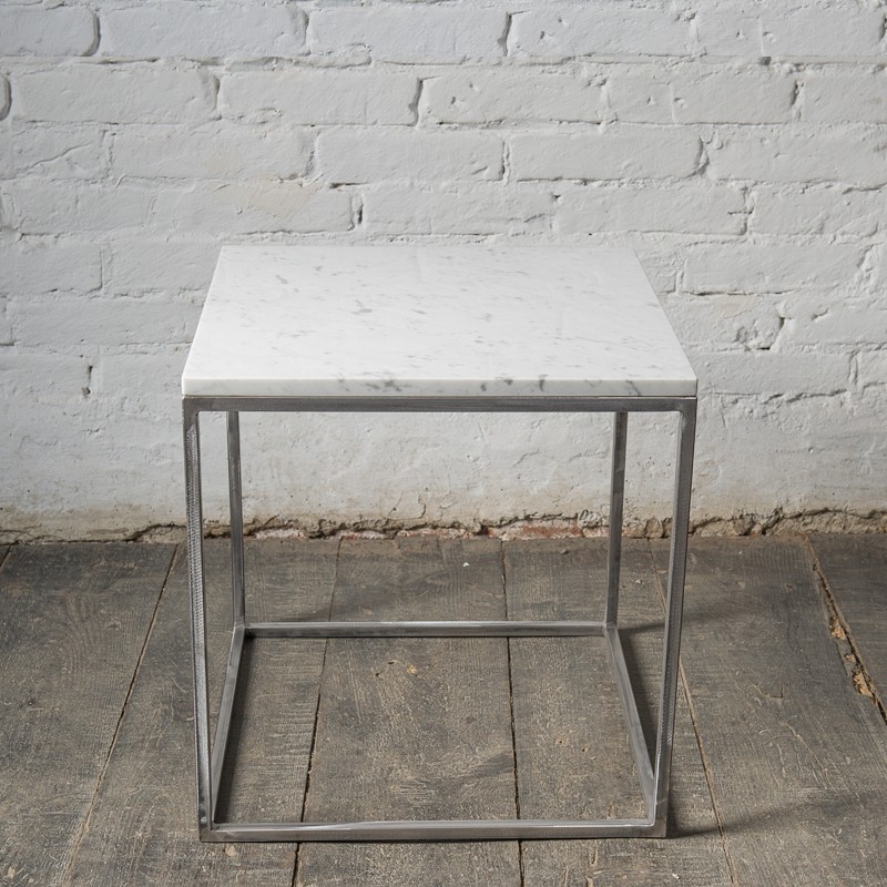 LAPIS Stolik kawowy z metalu z blatem z białego marmuru Bianco Carrara 50x50 cm