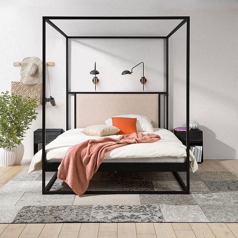Łóżko metalowe MOLIS z baldachimem, łóżko metalowe 140x200, łóżko z metalu